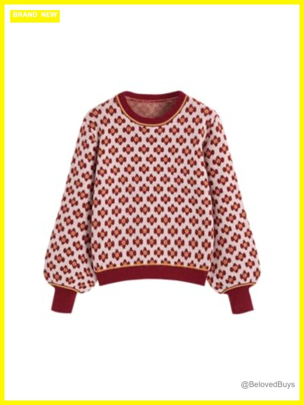 Women's Floral Crew Neck Long Sleeve Pullover Sweater Soft Knit Fall